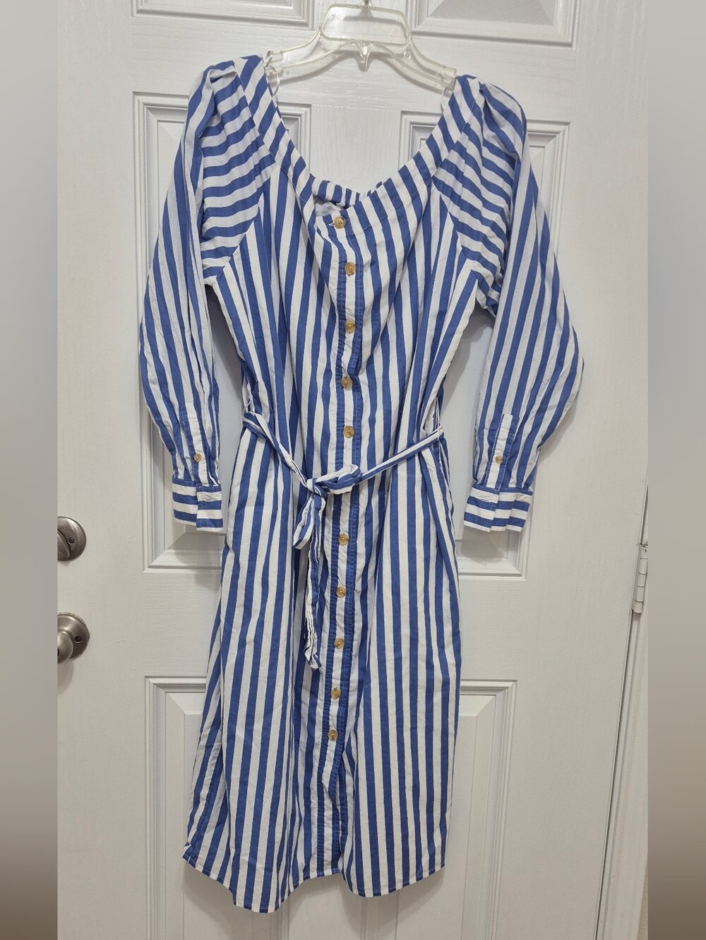 Banana Republic Blue and White Striped Button-Front Shirt Dress